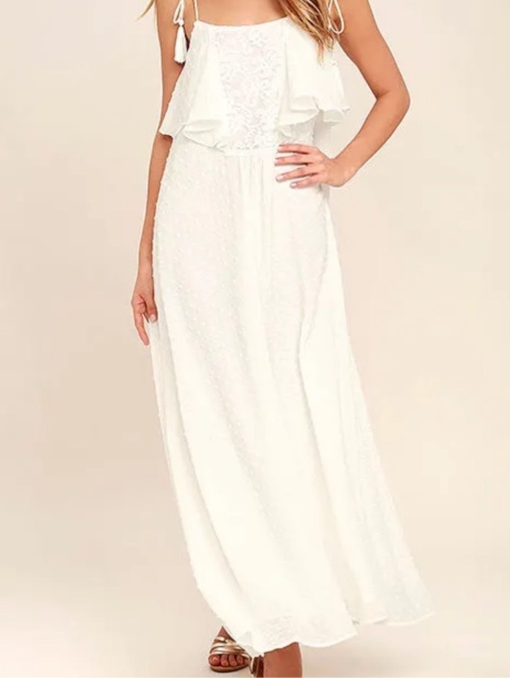 Anthropologie MOON RIVER Now and Always White Tasseled Dress - Size M